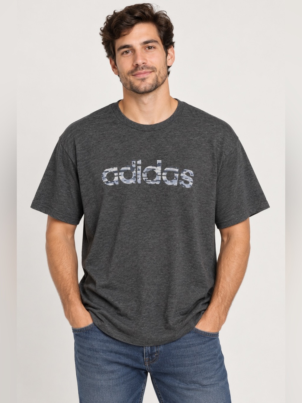 Adidas Men’s Gray Short Sleeve Logo T-Shirt Size XL